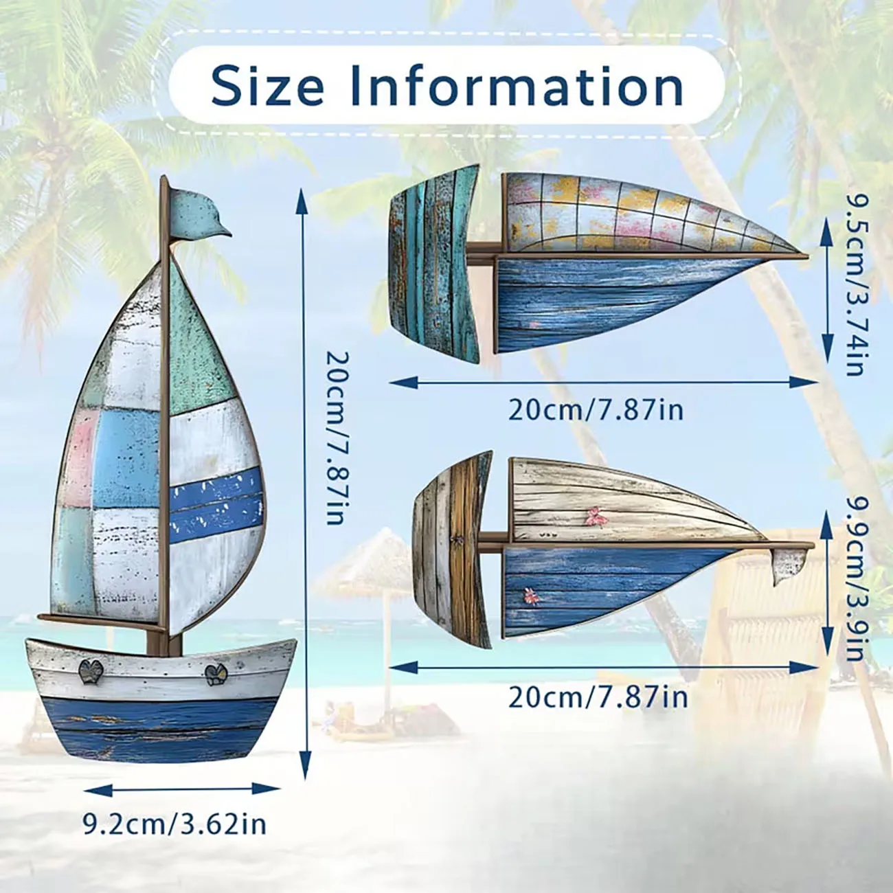3Pcs Rustic Sailboat Wooden Wall Decor with Nano Tape, Coastal Nautical Wall Art - view 5