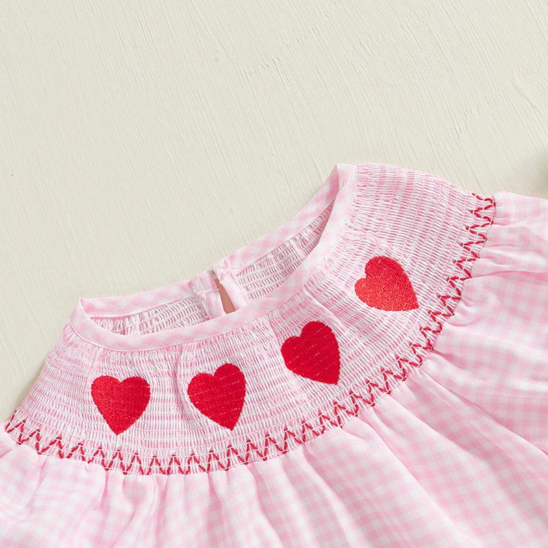 Baby Girl Valentines Day Outfit Love Heart Smocked Bubble Romper Puff Short Sleeve Bodysuit Toddler Summer Clothes