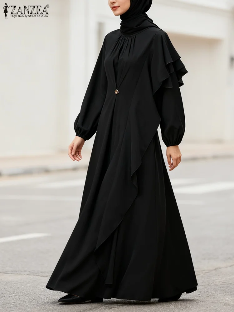 ZANZEA – Robe Abaya musulmane à volants pour femmes, élégante, manches longues, couleur unie, plissée, Kaftan islamique, automne 2026