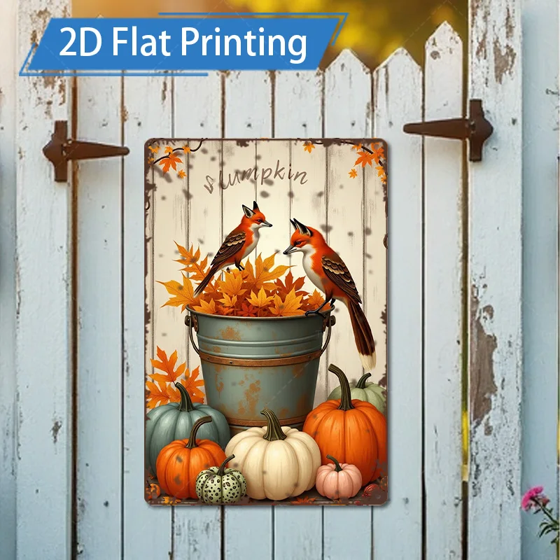 

1 шт. 8x12 дюймов металлический знак осенние лисы и тыквы деревенский металлический знак | Декор сцены урожая