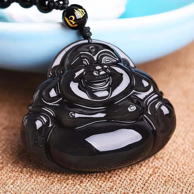 Obsidian Maitreya Pendant Talismans Jewelry Necklace Black Buddha Accessories Amulet Gemstones Natural Man Gemstone Men