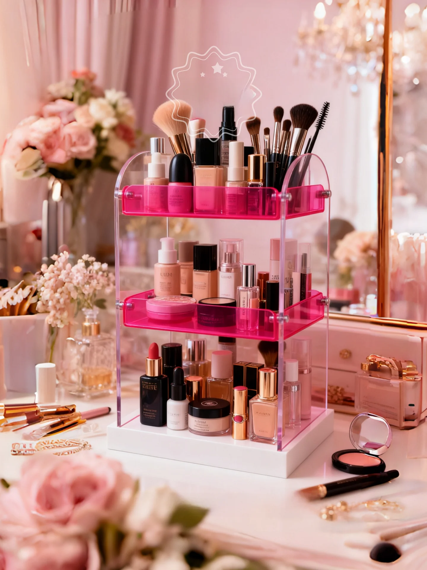 

Акриловое хранилище для косметики Ra Настольный органайзер для ухода за кожей Светодиодный светильник для губной помады Подставка для парфюмерии Хранение в спальне