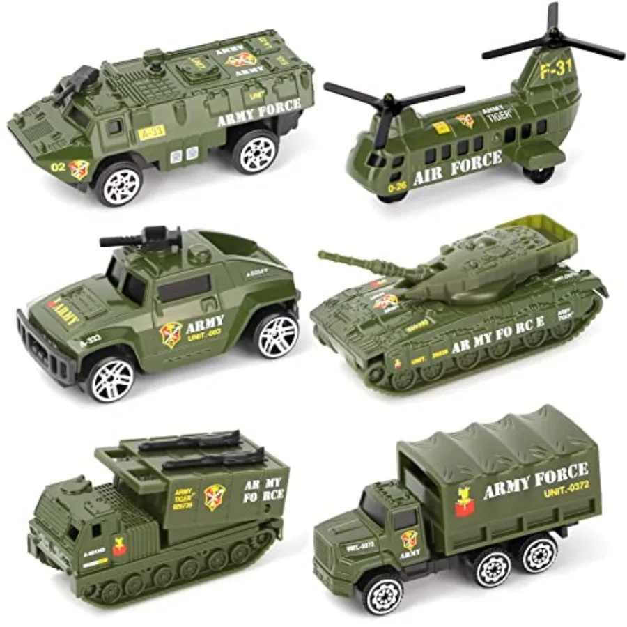 

Diecast Military Vehicles Army Toy Mini Pocket Size Play Models Truck Tanks Helicopter for Boys Age 3 4 5, Pack of 6