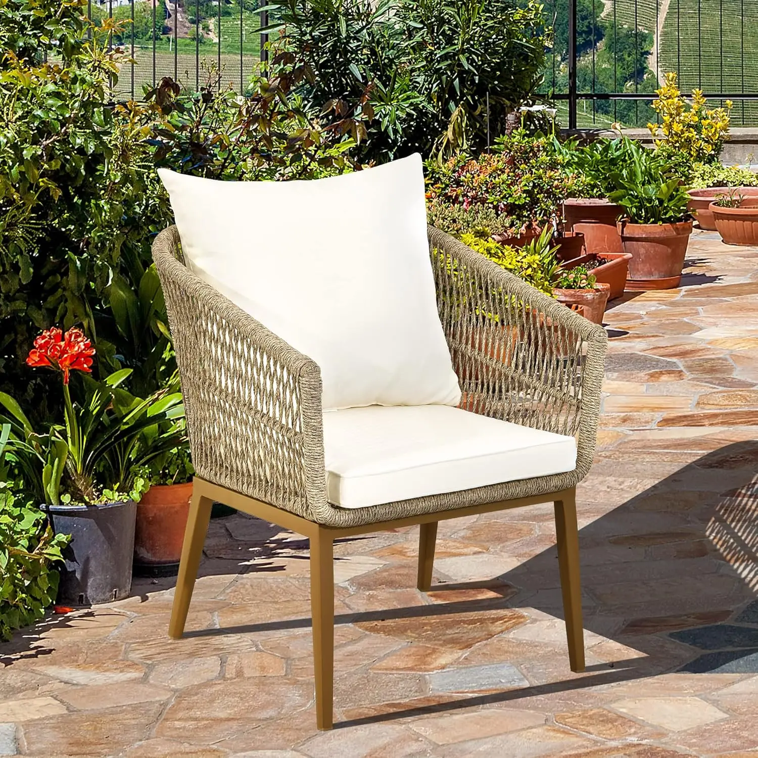 

Outdoor Dining Single Sofa Chair,PE Rattan Outdoor Armchair Seating for Patio, Backyard, Poolside