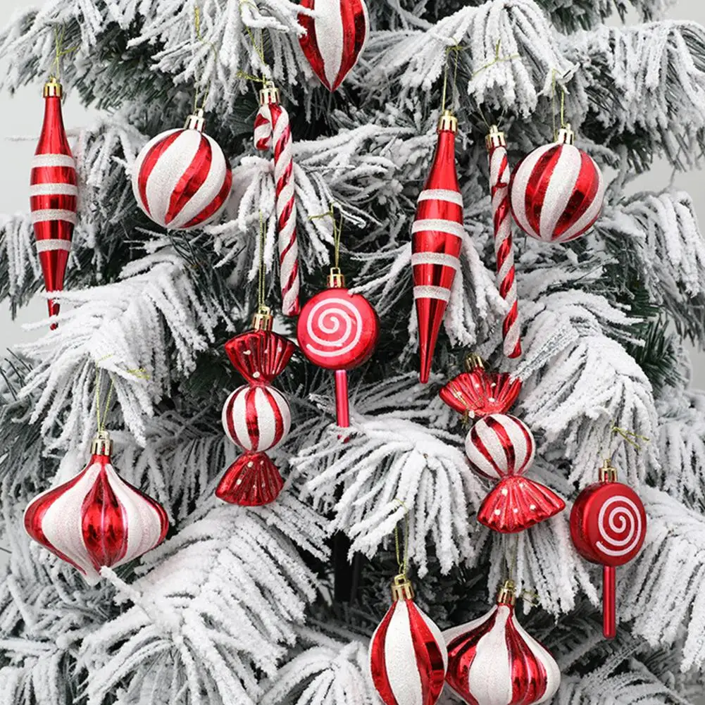 14Pcs Christmas Candy Cane Pendants Lanyard Christmas Hanging Candy Balls Christmas Tree Decorations Xmas Navidad New Year 2024