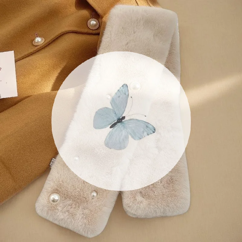 

Женский пушистый шарф с кроличьим мехом, зимний теплый шарф с воротником на шею, шарфы в Корейском стиле для девочек, ветрозащитный жемчужный плюшевый снуд, шейный платок