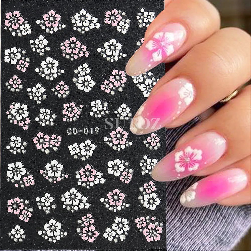 3D semplici fiori adesivi per unghie oro argento cuore stella punta francese linea Nail Design Y2K Manicure floreale fata Nail Decal LEBCO-24