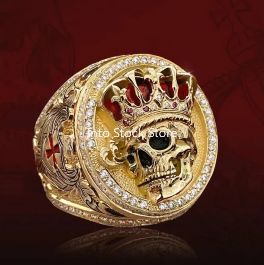 2024 Fashion Jewelry European and American Style Crown Skull Cross Wing Gold Plated Color Alloy Male Ring for Men Party Jewelry