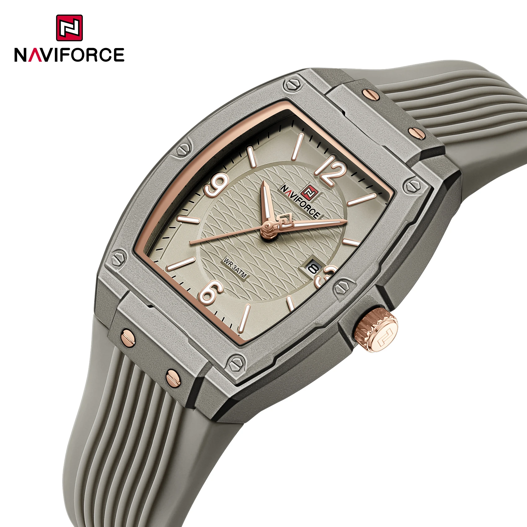 

NAVIFORCE NF5070 Fashion Women Quartz Watch Tonneau Dial Luminous Waterproof Silicone Strap Casual Ladies Watches