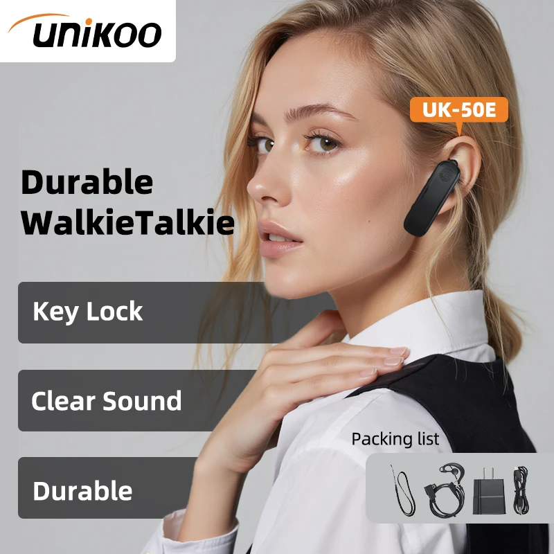 

UNIKOO UK-50E Clip-on Mini Walkie Talkie 16 Channels Remote Intercom Portable PTT with Earphone for Restaurant Salon Outdoor