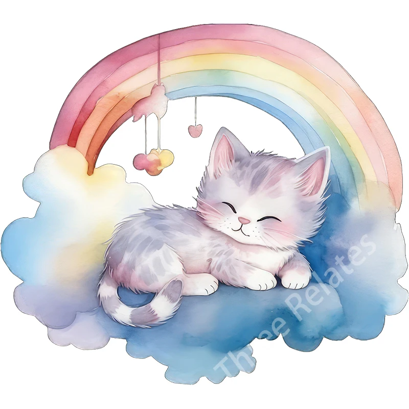 Three Ratels CM45 lovely Rainbow Cat Cartoon Gift Sticker for Children's Bedroom Wall Sticker