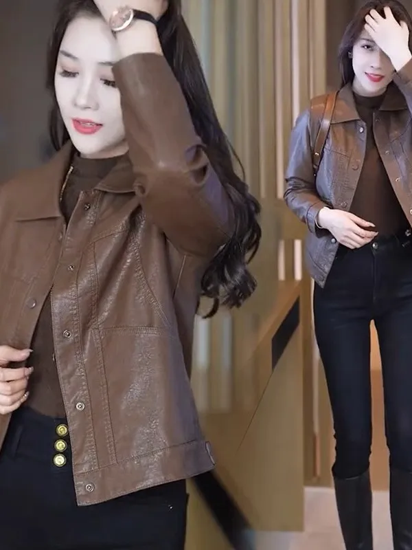 Haut de gamme ort femmes en cuir Jaet vêtements d'extérieur Sli bouton décoré coupe ajustée manteau en cuir PU pour les jeunes femmes