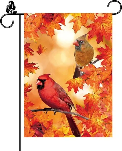 GAGEC Male Female Northern Cardinal Fall House Flag Leaves Bird Burlap Vertical XXH LLP LLX uui
