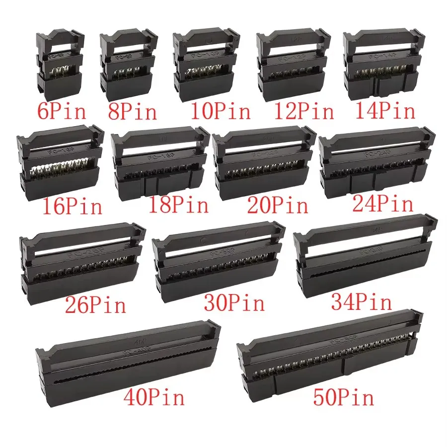 10Pcs FC 6/8/10/12/14/16/18/20/24/26/30/34/40/50Pin 2.54mm Pitch Female IDC Socket Connector Ribbon Cable DC3 Header Male Socket