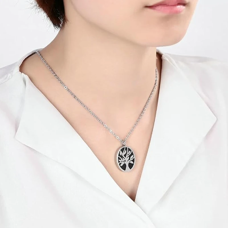    Collane con urna albero della vita per ceneri per donne e uomini Collana con ciondolo cremazione per ceneri Gioielli commemorativi in acciaio inossidabile