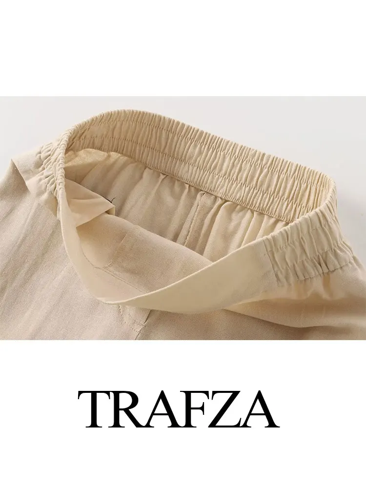 TRAFZA 2024 estate donna moda 2 pezzi abiti di lino Trend Blazer solido Top + Versatile Chic elegante femminile gamba larga pantalone lungo