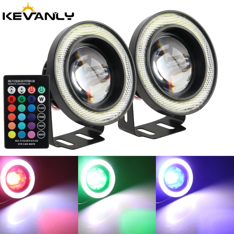 

3 дюйма, 3,5 дюйма, RGB, «ангельские глазки», противотуманная лампа, 12 В, дистанционное управление, COB Автомобильные фары, лампа для дневных ходовых огней, аксессуары для лампы