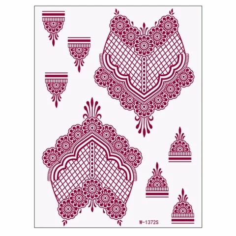 Red Mehndi Stickers Henna Tattoo Stickers Legs Arm Wedding Tool Red Henna Tattoo Decals Lace Fake Tattoo Waterproof