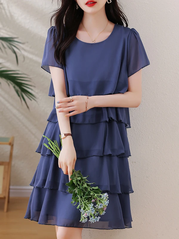 Faionable mousseline de soie Dr femme ample grande taille longueur Midi légère âge déflage ventre-une jupe gâteau été