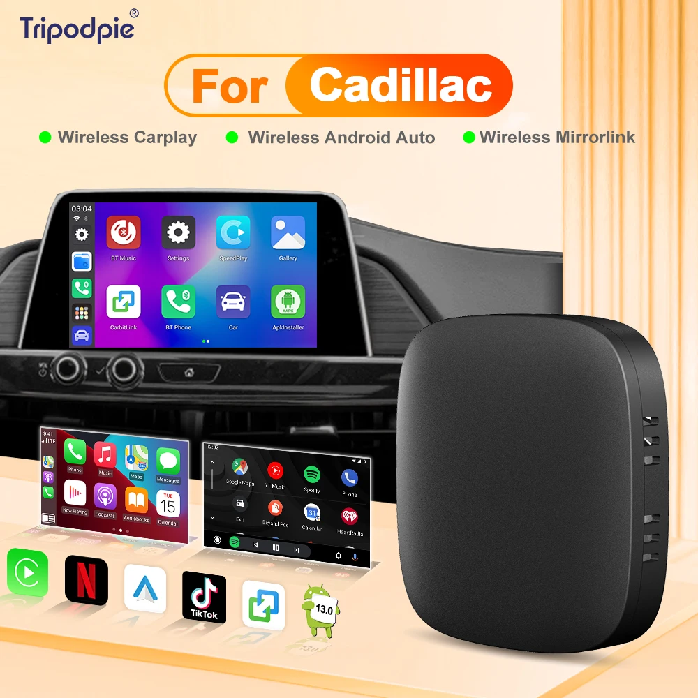 

2024 Carplay Ai Box Wireless CarPlay Android Auto для Netflix Youtube для Cadillac ELR ATS CTS CT6 XTS XT4 CT4‐V CT5‐V XT6 LYRIQ