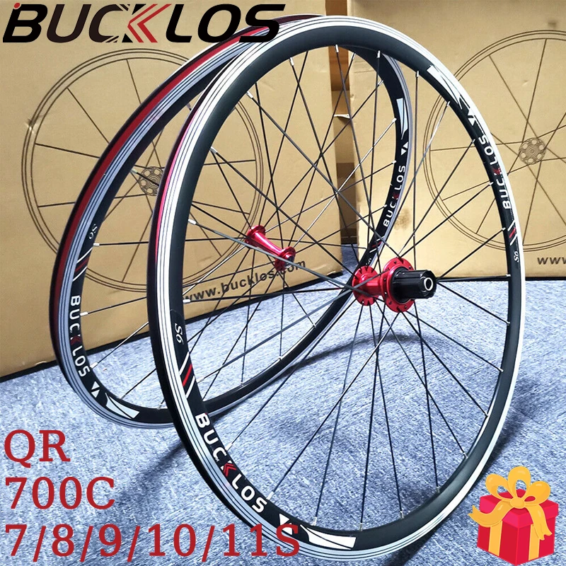 

BUCKLOS Bicycle Wheels 700C 7/8/9/10/11Speed Road Bike Wheelset Aluminum Alloy Bicycle Wheel Rim for 23C 25C V Brake Bike Part