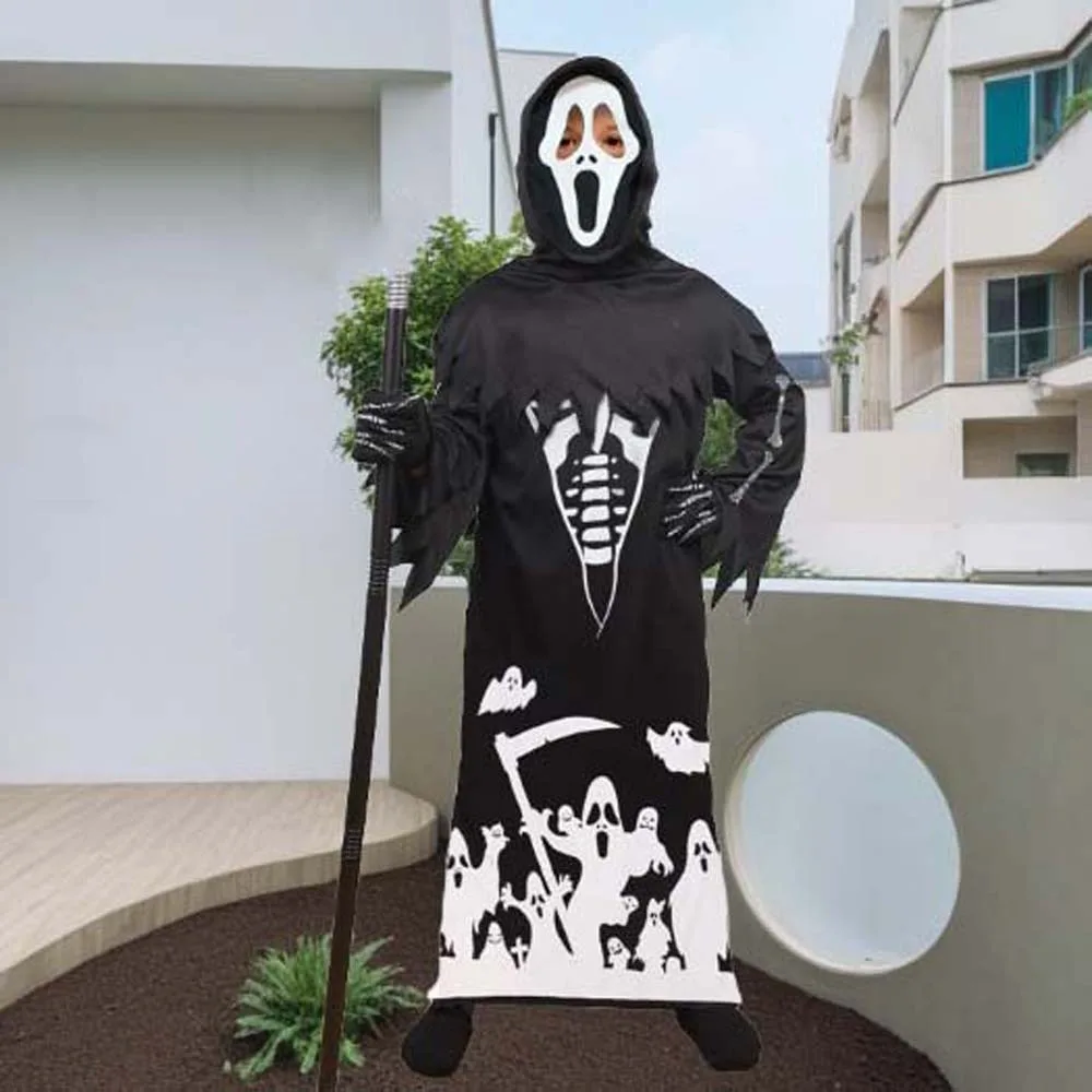Skelet Ghost Lichtgevende Halloween Mantel Prestaties Kostuums Rollenspel Kinderen Halloween Aankleden Death God Lichtgevend