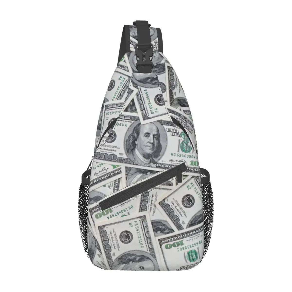 100 Dollar Bills USA Crossbody Sling Bags Small Chest Bag Money Shoulder Backpack Daypack for Hiking Outdoor Bag