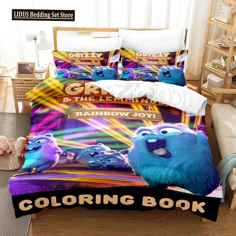 3D Printed Grizzy N Lemmings Bedding Set Duvet Cover Bedroom Comforter Covers Single Twin King Size Quilt Cover Home 23PCS