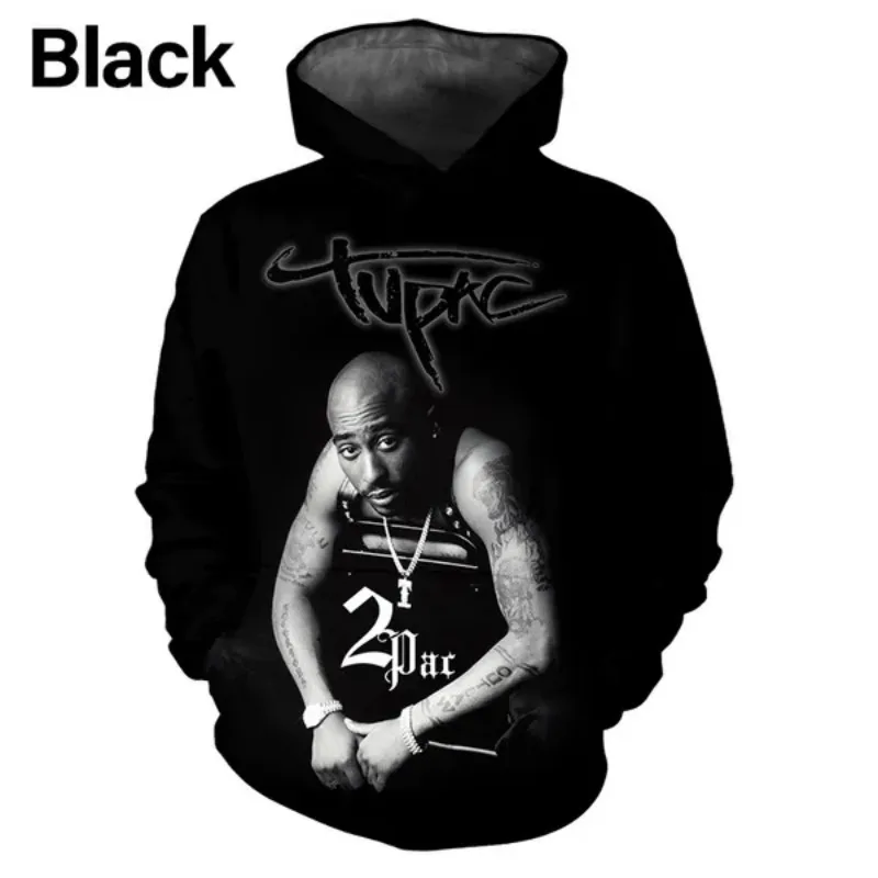 2Pac Hip Hop Rap 3D Hoodie Personality Cool Street Hoodie Pullover Autumn and Winter Sweatshirts Long-sleeved Pullover Quality