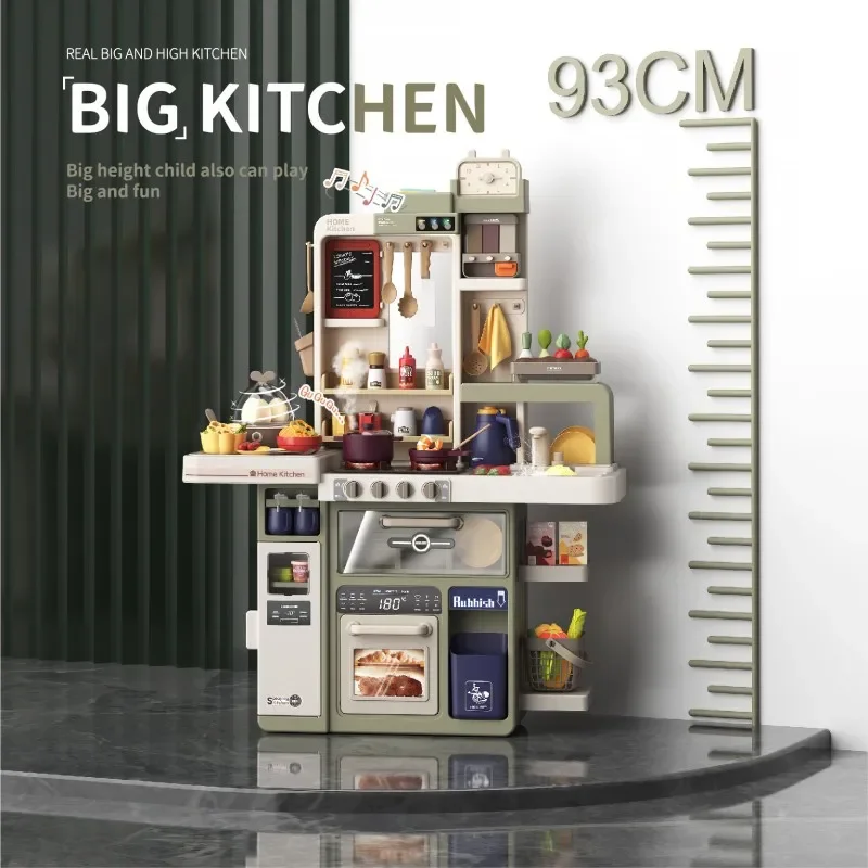 Big Kitchen Toy para crianças, Play House, Kitchenware Set, Simulation Spray, Baby Mini Food Cooking, Presentes de Natal, Girls Toys, 93cm