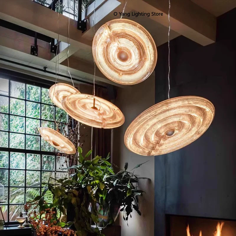 Corrugated Glass Pendant Light Art Round Glass Lamp Nordic LED Luxury Lighting Light for Living Room Duplex Dining Room Bar Lamp