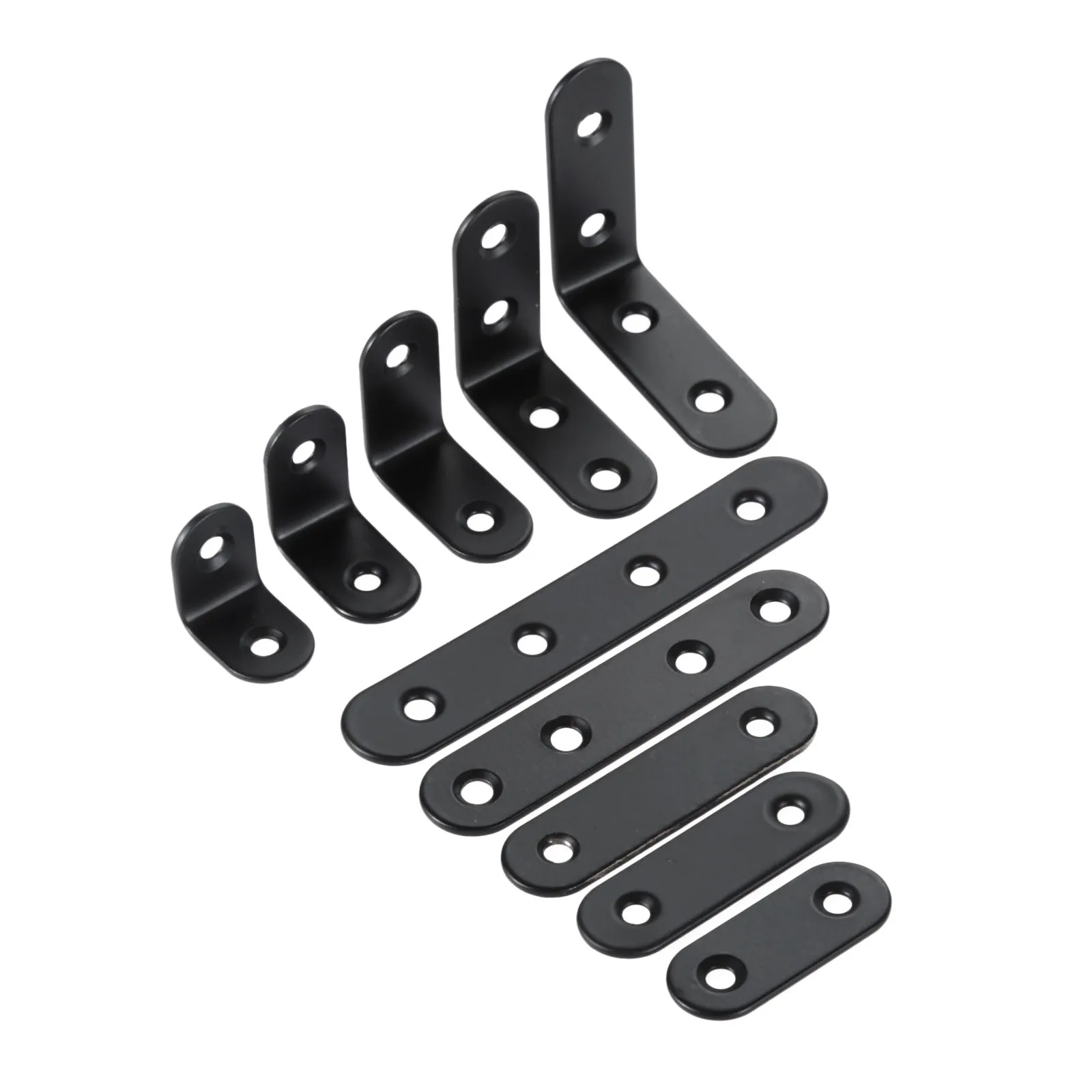 DRELD 10pcs Stainless Steel Supporting Black L-Shaped Brackets With Screws Fixing Right Angle Corners Brace Furniture Hardware