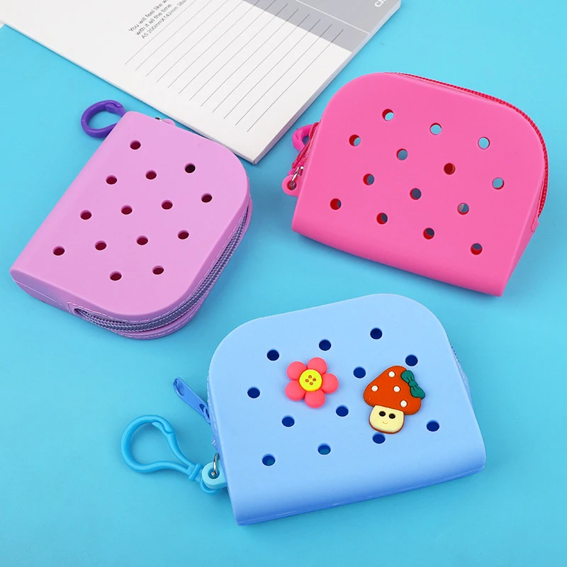 

Soft Silicone Holes Coin Purse Mini Bags Waterproof Cute Zipper Card Holder Fashion Kid Girls Money Bag Solid Color Jelly Bag