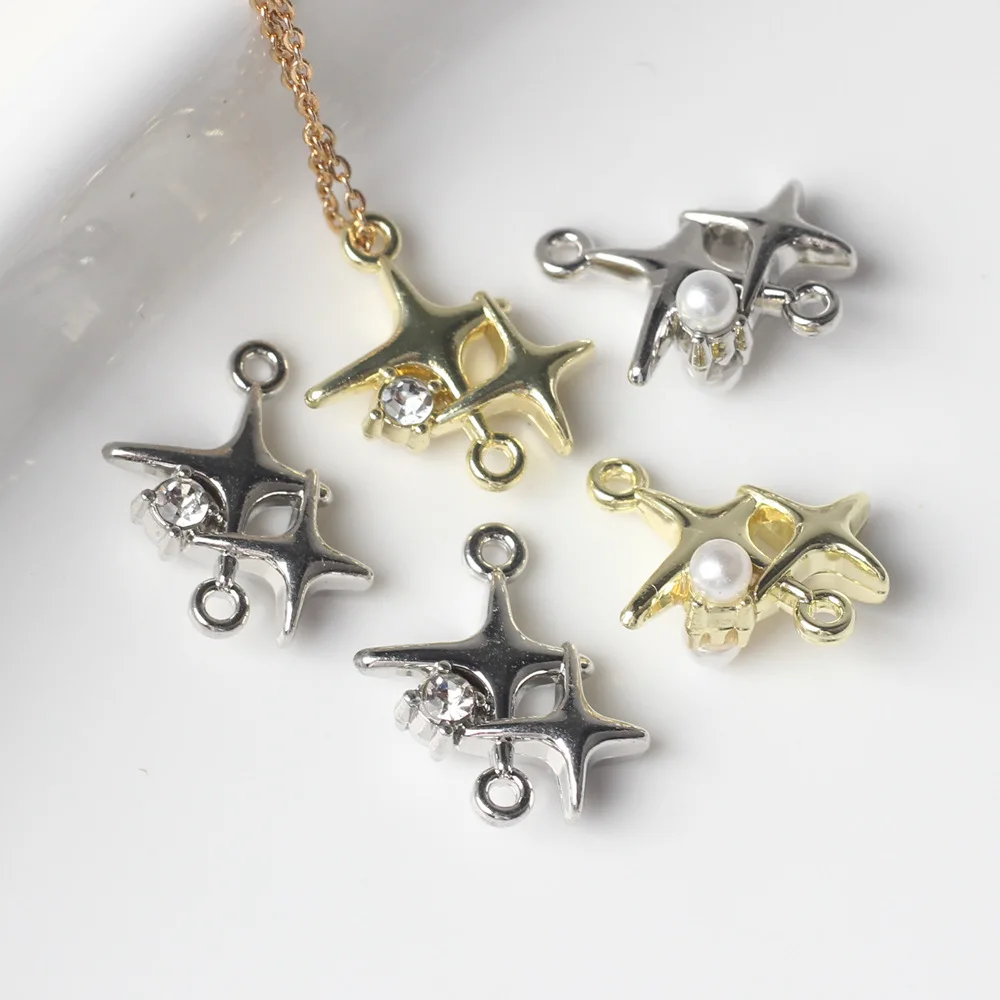100Pcs Handmade Beads Jewelry Pendant Charms Star Silvery Golden Color Pendant Connectors Diy Necklace Jewelry Making Findings