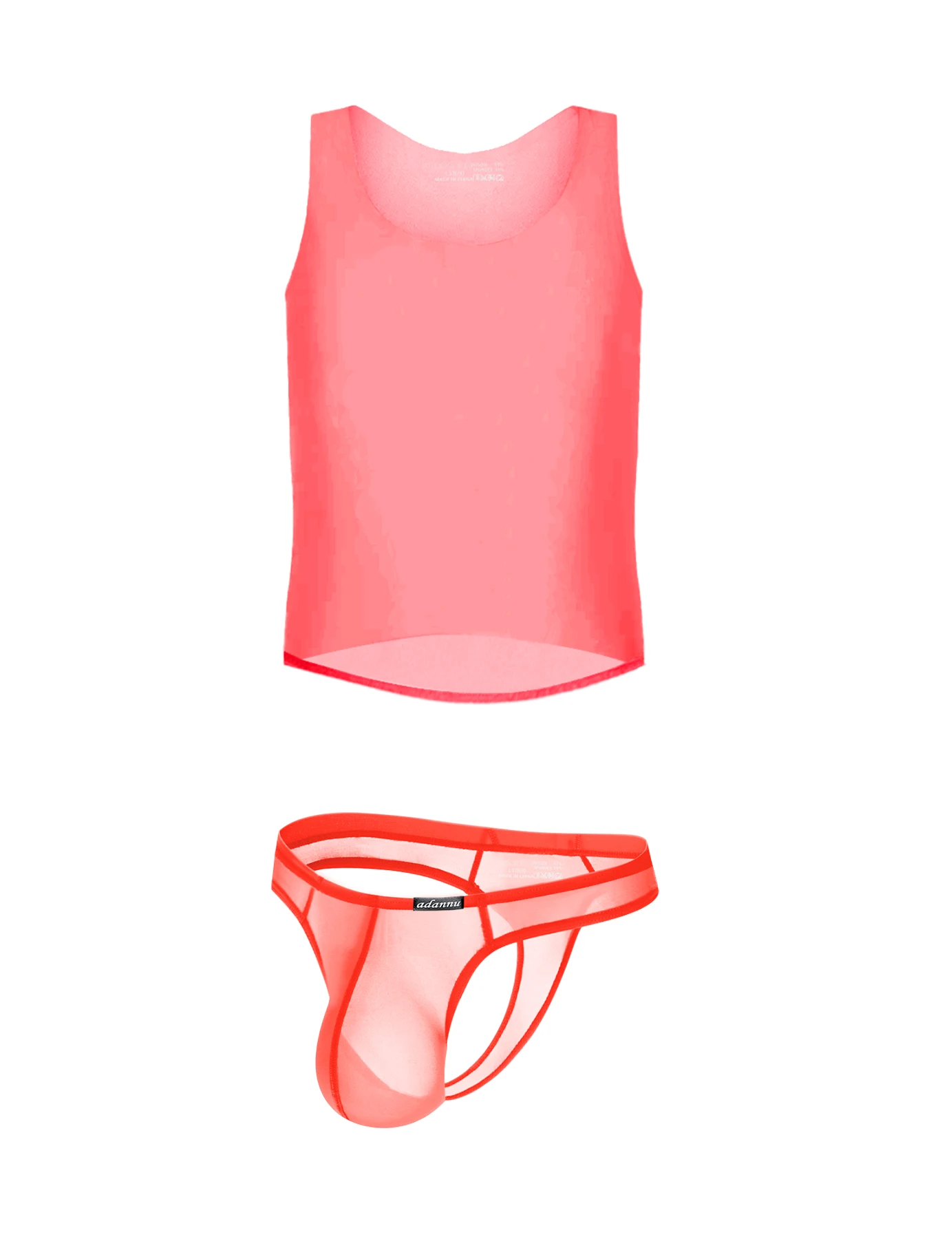ADANNU Volledig transparant mesh GAY hoge elasticiteit sneldrogend ademend slank herenvest panty set transparant