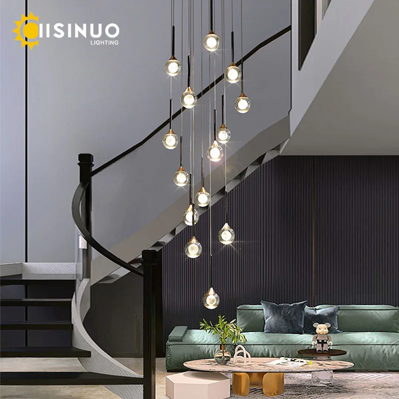 

Hanging Staircase Ceiling Chandelier Flush Mount Gold Crystal Raindrop Pendant Light Spiral Suspension Lamps for Staircase Foyer