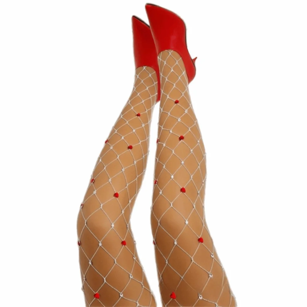 

Колготки со стразами, тонкие сетчатые блестящие колготки с блестками, ажурные чулки с блестящими бриллиантами и сердечками, танцевальные мероприятия