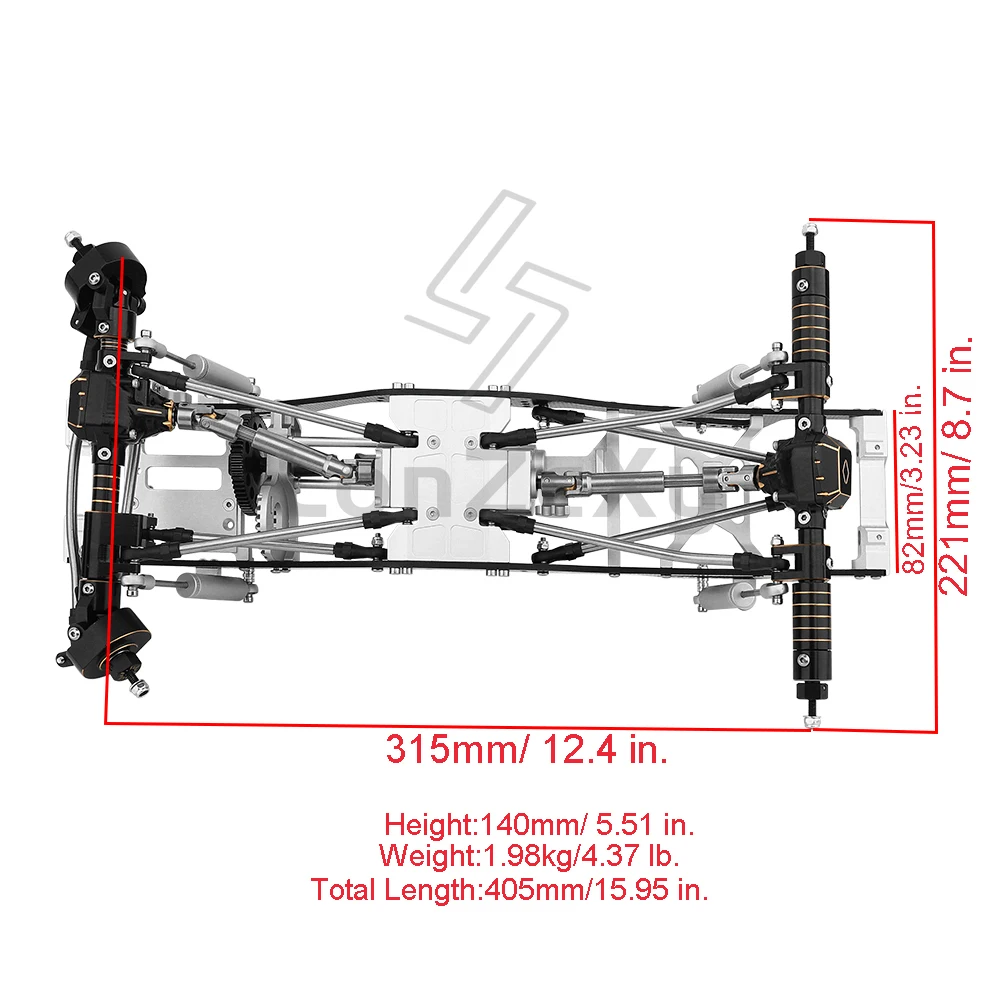 Carbon Fiber Chassis Car Frame with Gearbox Links Drive Shaft Brass Axles for 1/10 RC Axial SCX10 Pro Crawler Metal Upgrade Part