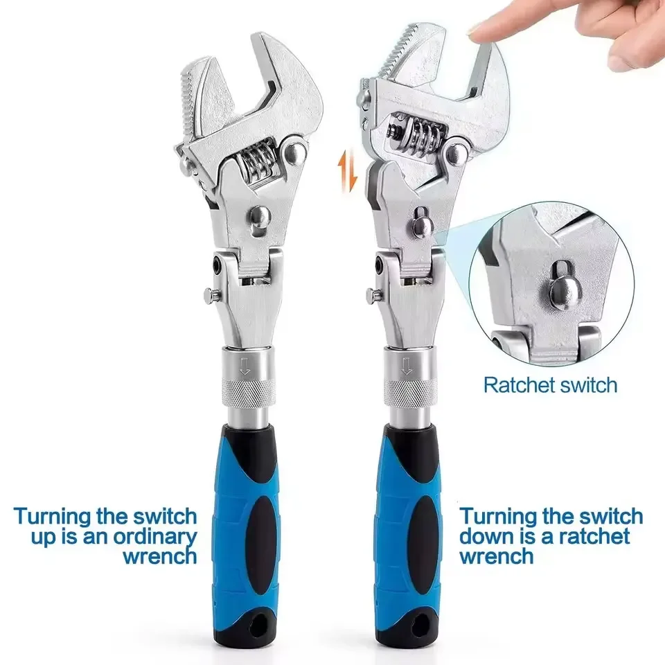 AIRAJ 10 Inch Adjustable Torque Wrench 180 Degree Folding Ratchet Wrench Household Maintenance Pulley Wrench 5 In 1 Spanner