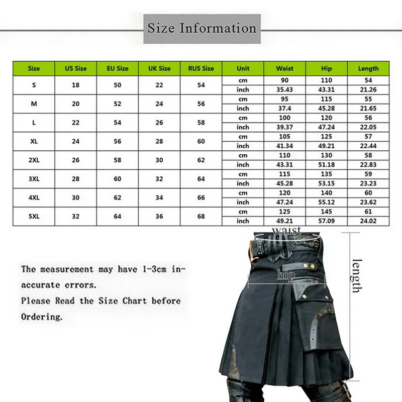 2020 New Scottish Mens Kilt Traditional Skirt Metal Classic Retro Traditional Personality Kilts Check Pattern Skirts