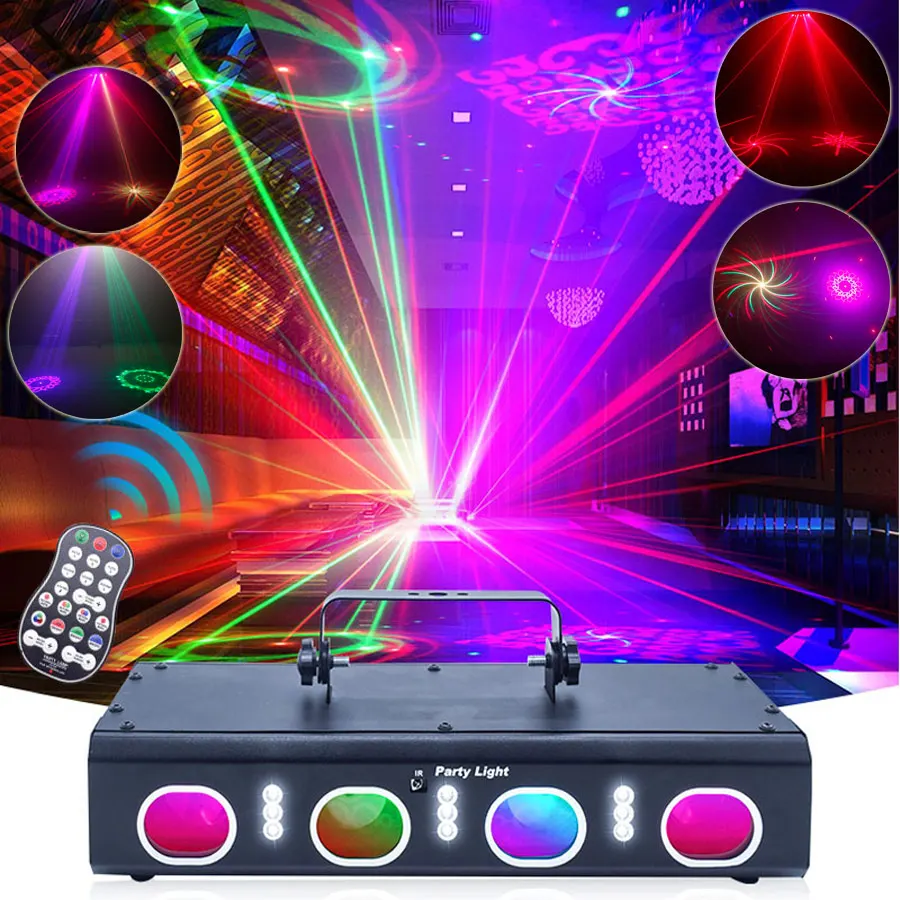 3D RGB 4 Lens 9 LED Laser Beam Projector DJ Disco Light Party RGB Dance DMX Decoration Birthday Lighting Effect Stage Lamp F12D3