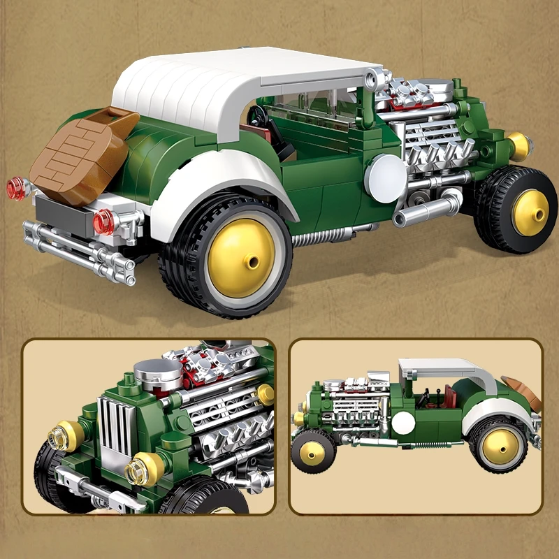 Retro Vintage Auto Baustein-Set, Fahrzeug-Baustein-Modell Ornament, Geeignet zum Verschenken und Sammeln.