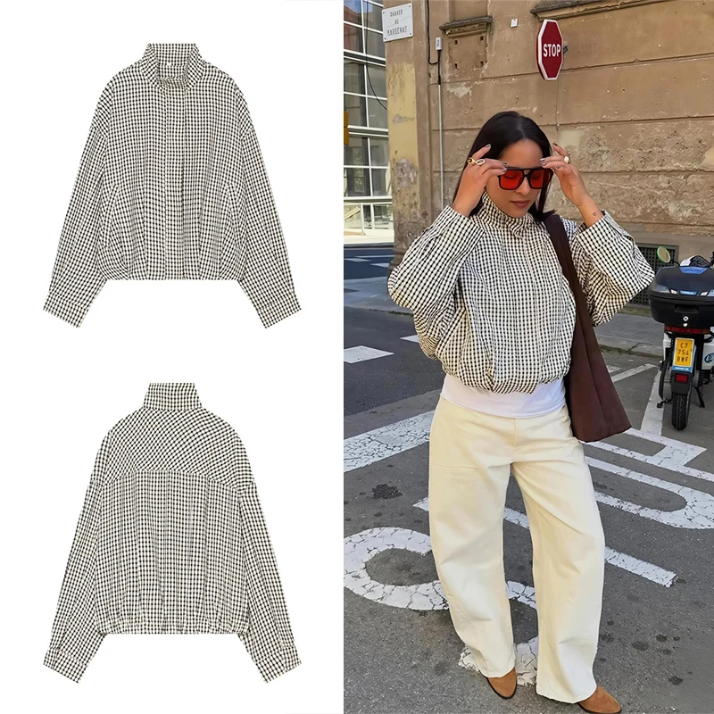 Guobioziy Women's Plaid and Stripe Coat 2026 Spring-Autumn Collection Solid Color Design European Casual Fashion& Commuter Style