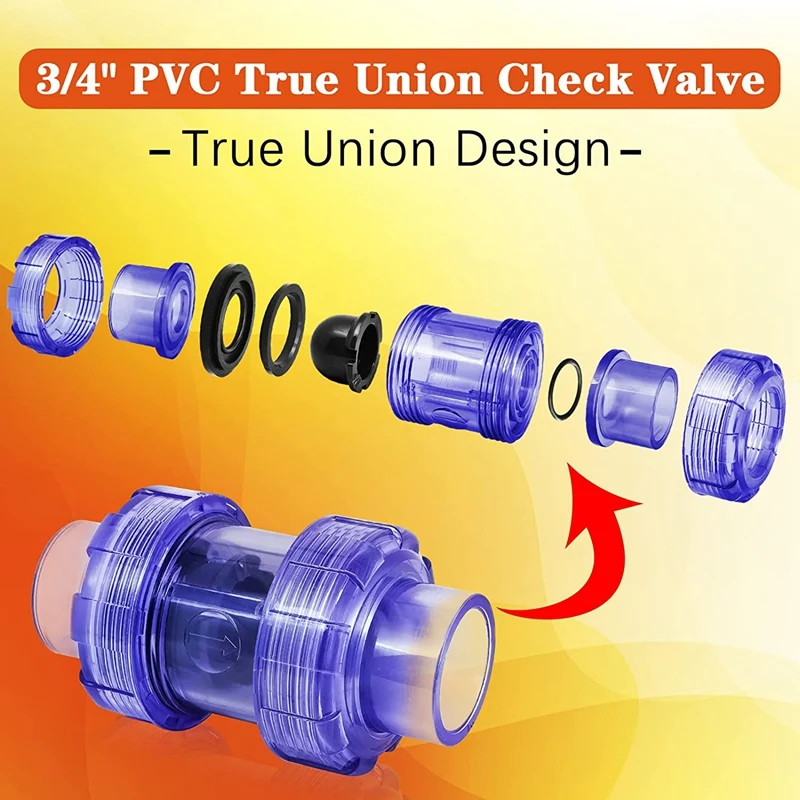 Sprinkler Check Valve 3/4 Inch True Union Check Valve Transparent Blue UPVC Check Valve Pipeline Check Valve One-Way Valve