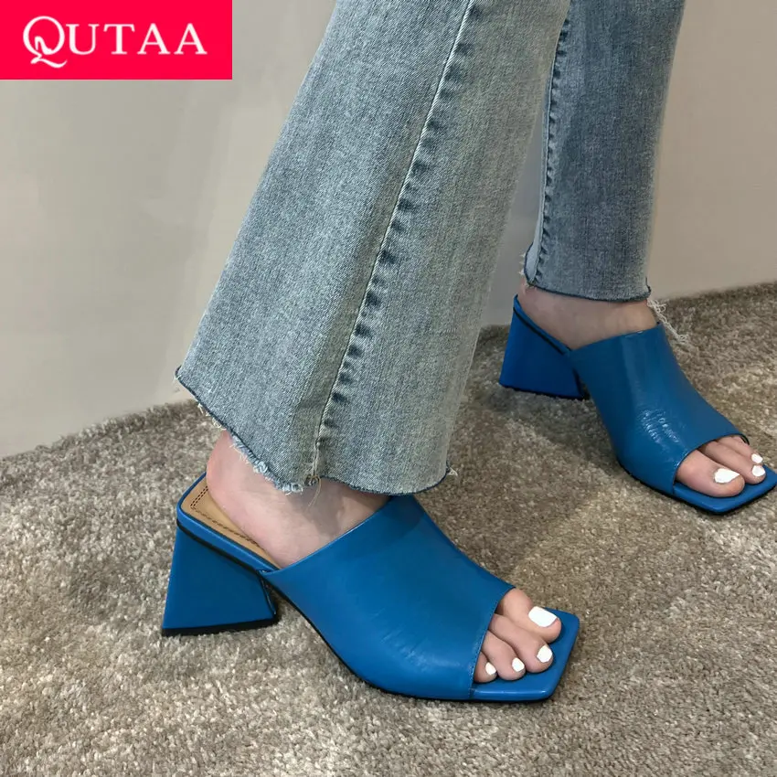 QUTAA 2022 Women Pumps Slippers High Heel Women Shoes Platform Square Toe All Match Platform Women Sandals Size 34-39