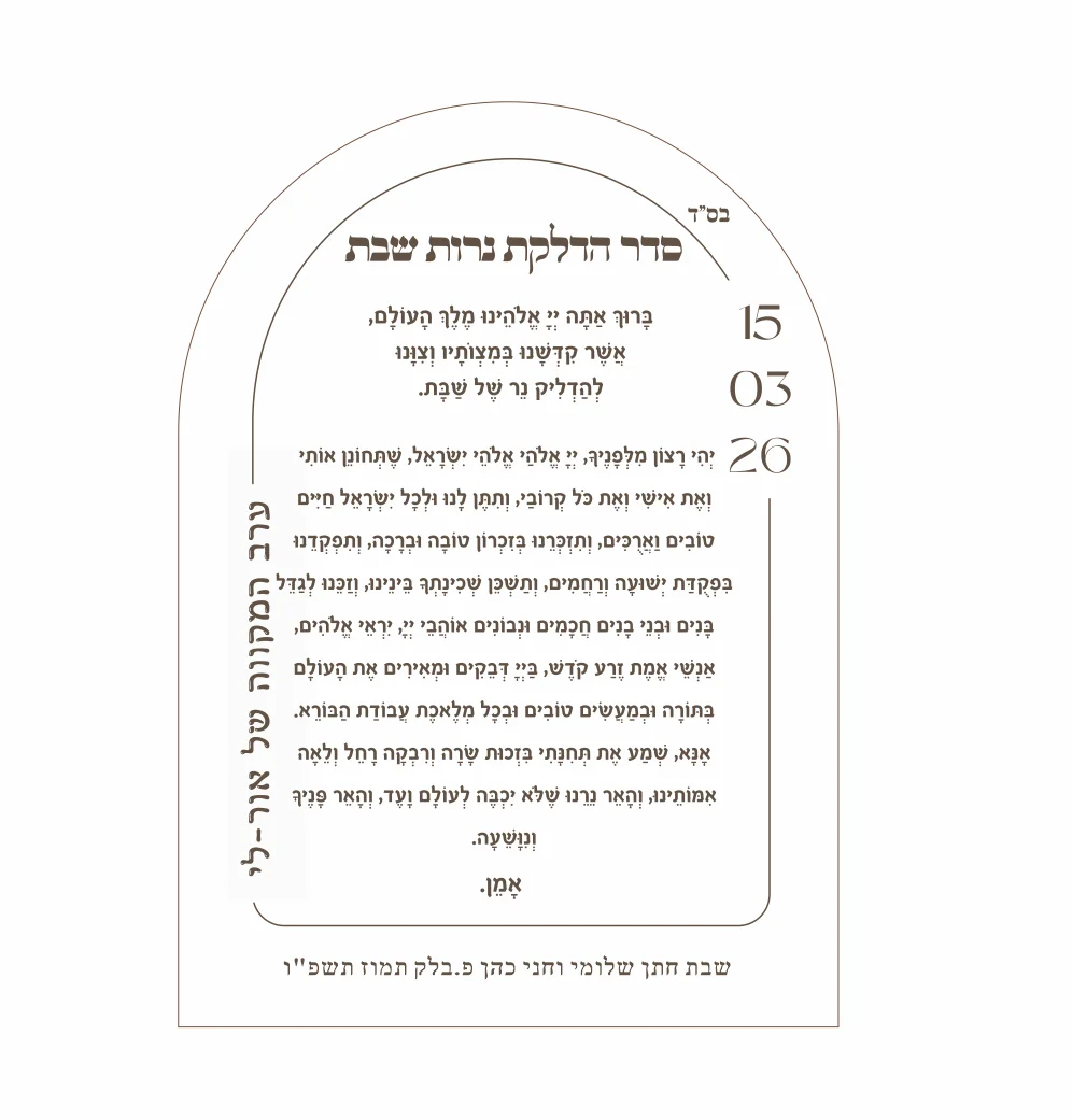 10PCS Arch 1mm Acrylic Card Bar Mitzvah Souvenir Invitation Card Jewish Blessing Shabbat Candle Lighting Memory Card with Holder