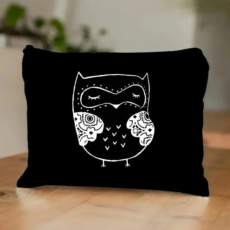 Canvas Owl Print Cosmetic Bag - Lightweight, Hand Washable, Zipper Closure, Casual Makeup Pouch For Toiletries Lipstick Organize