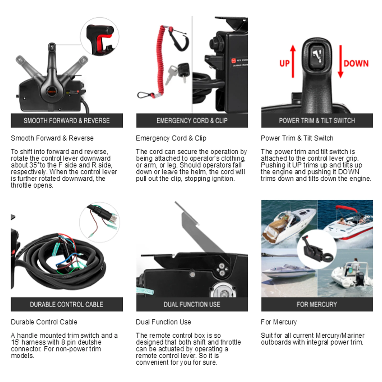 Kotak Remote Control Dudukan Samping Mesin Tempel 8Pin Pengganti 881170A15 untuk Kotak Remote Control Mesin Tempel Motor Perahu PT