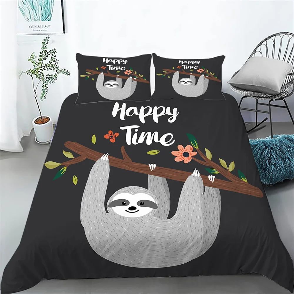 

Sloth Duvet Cover Set Arboreal Mammal Sleeping On Branch In Forest Lazy Mood Relaxing Theme Decorative Polyester Bedding Set