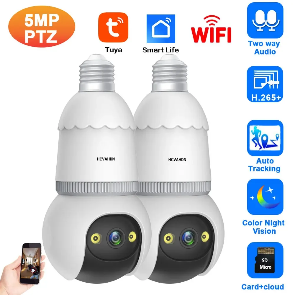 

Tuya Wifi 5MP E27 Bulb Camera 360° Panoramic Surveillance Camera LED Lamp Home Security Baby Monitor Color Night Vision IP Cam